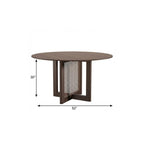 52" Brown Solid Wood and Rattan Cross Leg Base Round Top Dining Table