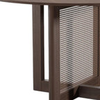 52" Brown Solid Wood and Rattan Cross Leg Base Round Top Dining Table