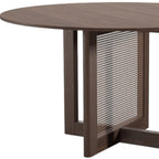 52" Brown Solid Wood and Rattan Cross Leg Base Round Top Dining Table