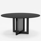 60" Black Solid Wood and Rattan Cross Leg Base Round Top Dining Table