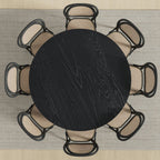 60" Black Solid Wood and Rattan Cross Leg Base Round Top Dining Table