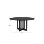 60" Black Solid Wood and Rattan Cross Leg Base Round Top Dining Table