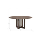 60" Brown Solid Wood and Rattan Cross Leg Base Round Top Dining Table