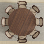 60" Brown Solid Wood and Rattan Cross Leg Base Round Top Dining Table