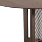 60" Brown Solid Wood and Rattan Cross Leg Base Round Top Dining Table