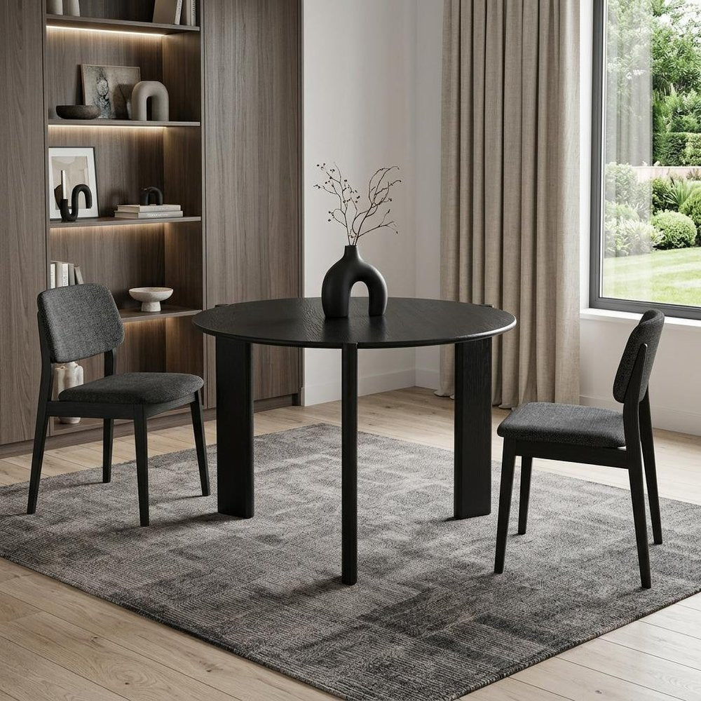 42" Black Solid Wood Three Leg Base Round Top Dining Table