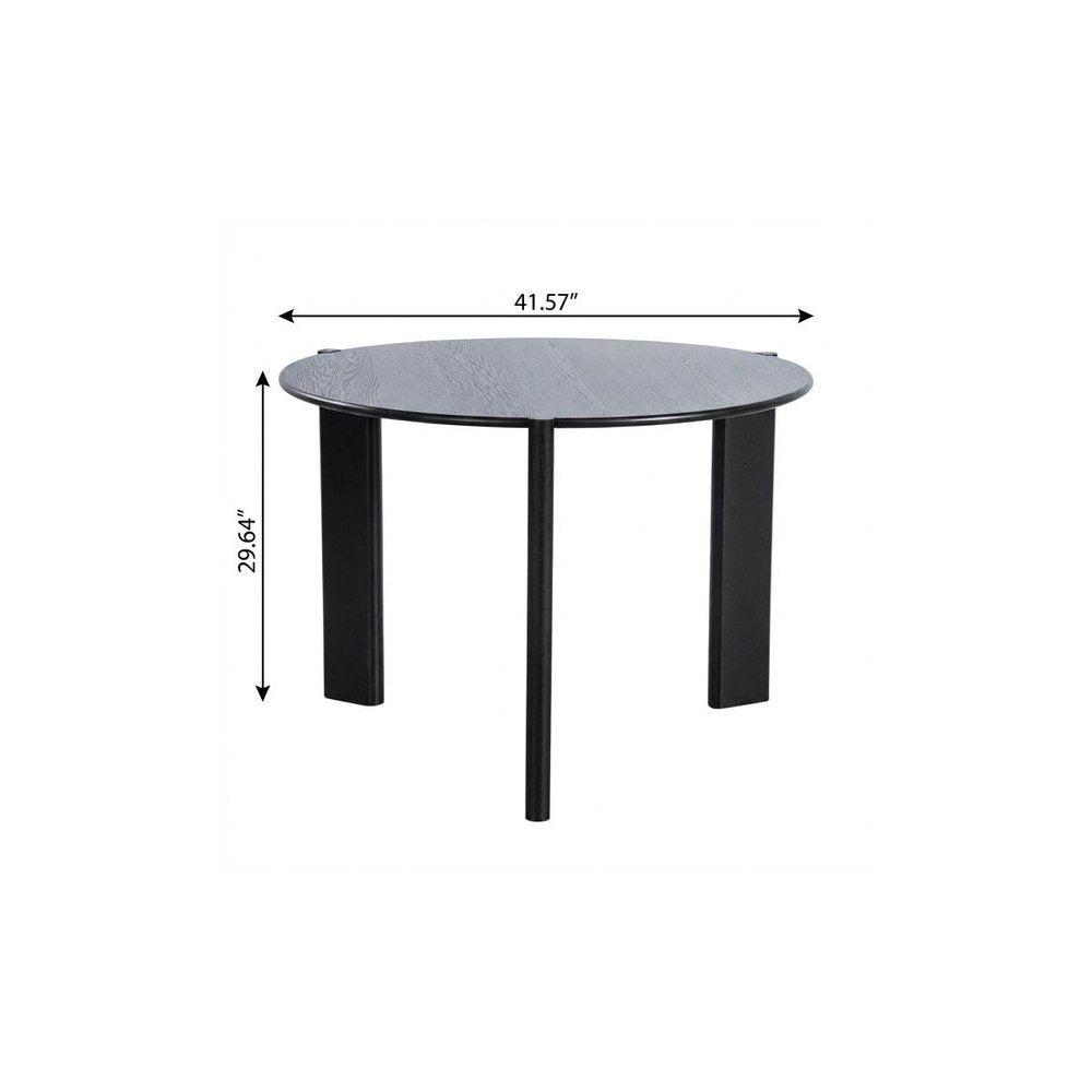 42" Black Solid Wood Three Leg Base Round Top Dining Table