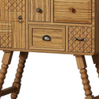 32" Sepia Solid Wood Console Accent Cabinet With Single Door And Four Drawers