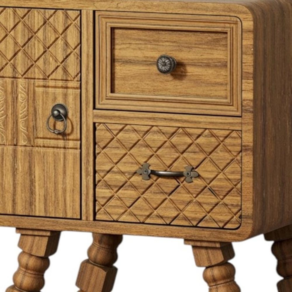 19" Sepia Solid Wood Accent Cabinet With Single Door And Two Drawers