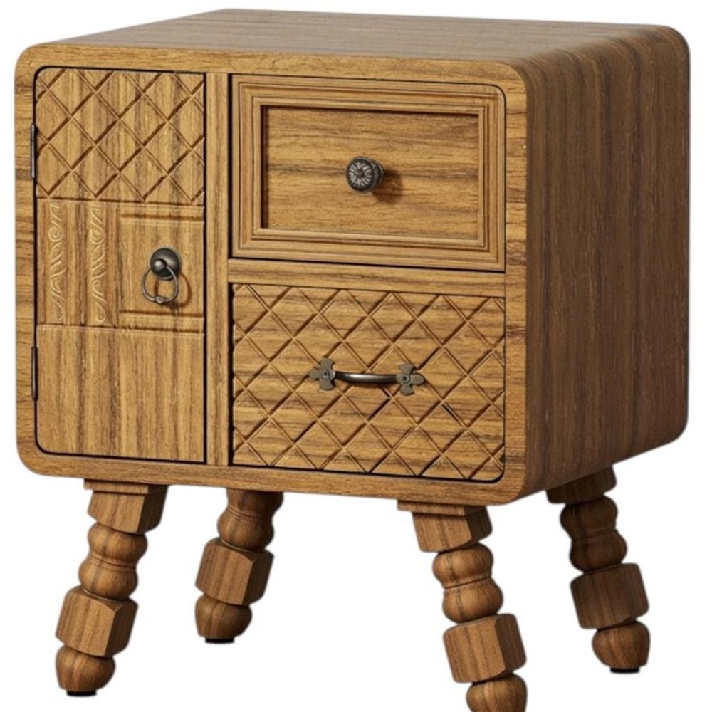 19" Sepia Solid Wood Accent Cabinet With Single Door And Two Drawers