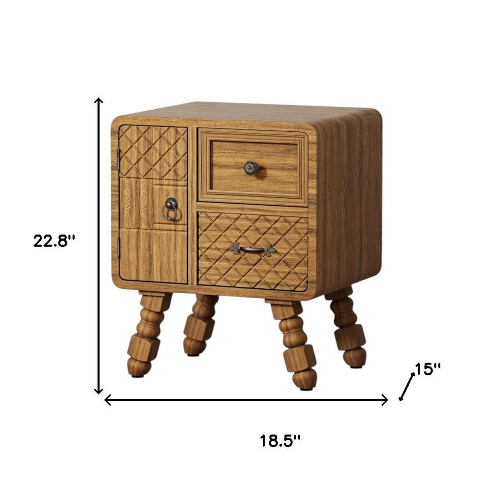 19" Sepia Solid Wood Accent Cabinet With Single Door And Two Drawers