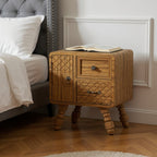 19" Sepia Solid Wood Accent Cabinet With Single Door And Two Drawers