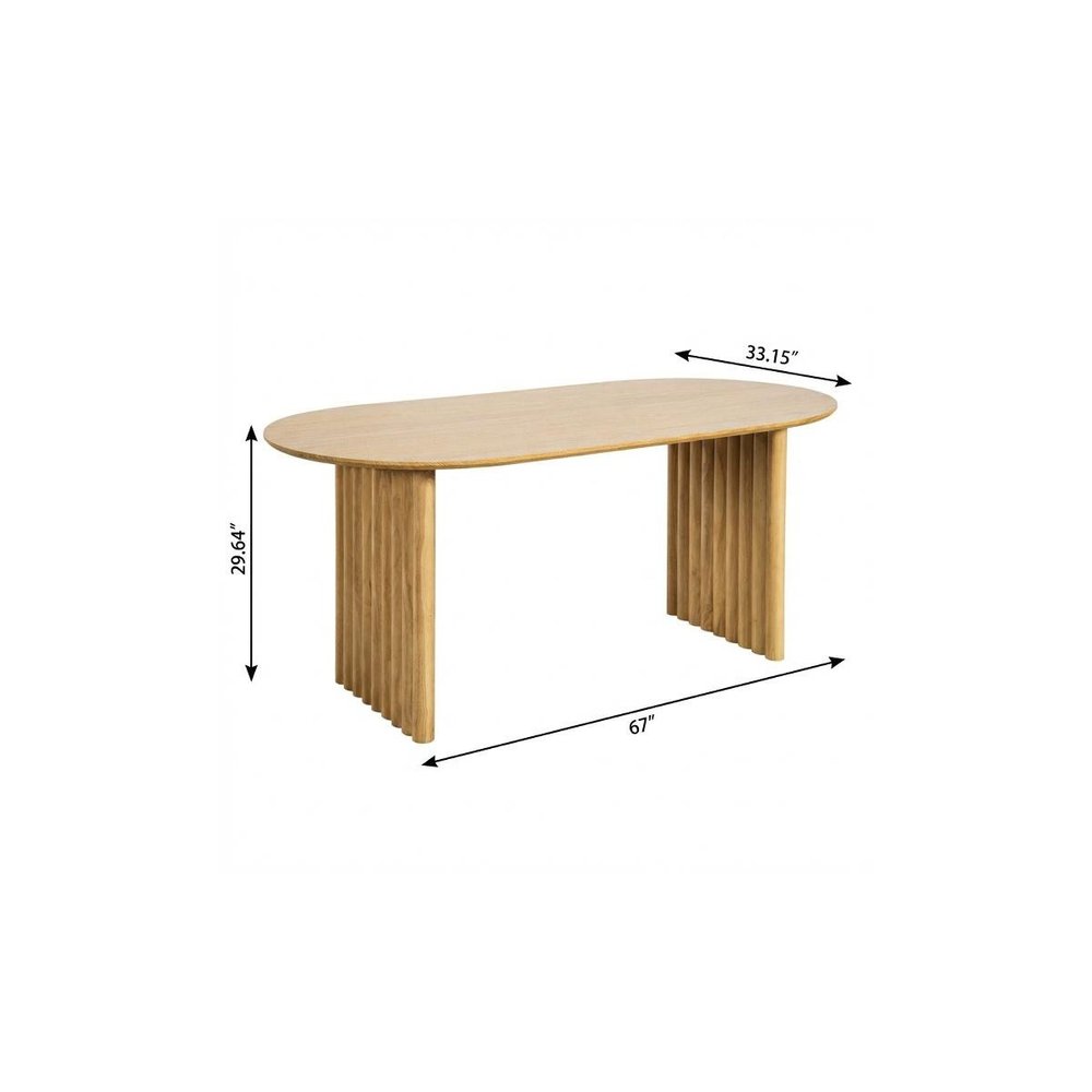 67" Natural Solid Wood Double Pedestal Base Oval Dining Table