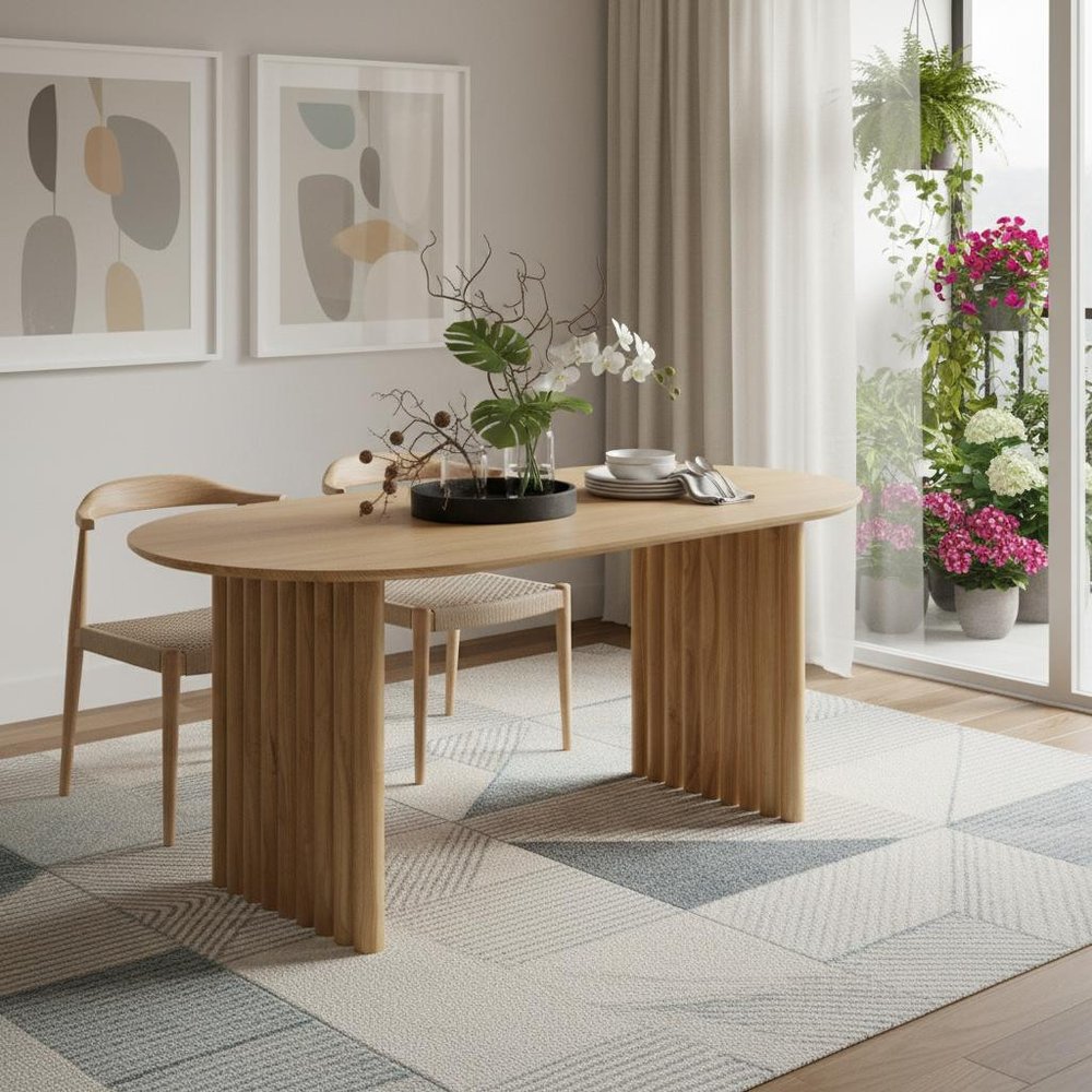 67" Natural Solid Wood Double Pedestal Base Oval Dining Table