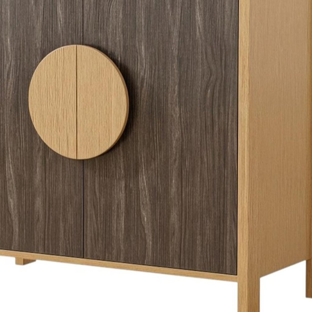 31" Natural and Sepia Solid Wood Console Accent Cabinet With Two Doors