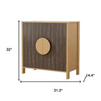 31" Natural and Sepia Solid Wood Console Accent Cabinet With Two Doors