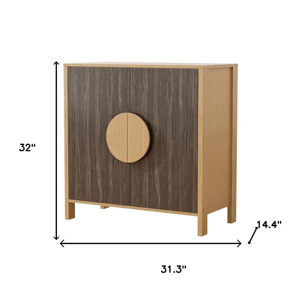 31" Natural and Sepia Solid Wood Console Accent Cabinet With Two Doors