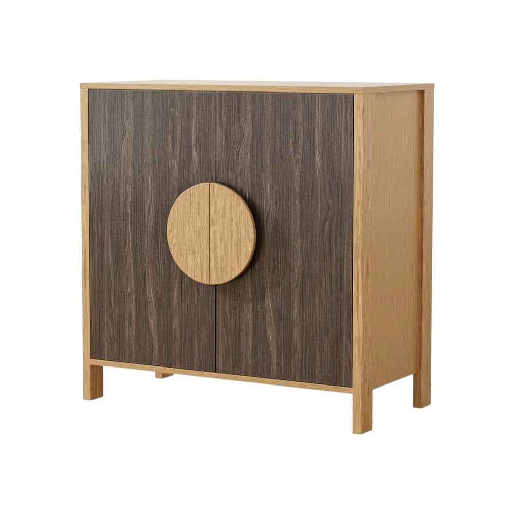 31" Natural and Sepia Solid Wood Console Accent Cabinet With Two Doors