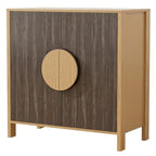 31" Natural and Sepia Solid Wood Console Accent Cabinet With Two Doors