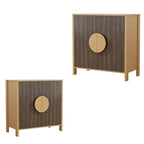 Set Of Two Sepia Solid Wood Console Accent Cabinet With Two Doors