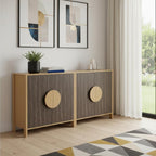 Set Of Two Sepia Solid Wood Console Accent Cabinet With Two Doors
