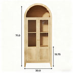 71" Natural Arched Accent Cabinet With Two Glass Panel Doors