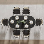 67" Black Wood And Rattan Double Pedestal Base Oval Dining Table