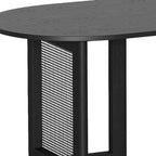67" Black Wood And Rattan Double Pedestal Base Oval Dining Table
