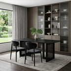 67" Black Solid Wood And Rattan Double Pedestal Base Dining Table