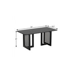 67" Black Solid Wood And Rattan Double Pedestal Base Dining Table