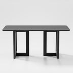 67" Black Solid Wood And Rattan Double Pedestal Base Dining Table