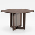 52" Natural Wood And Rattan Pedestal Base Round Top Dining Table
