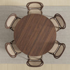 52" Natural Wood And Rattan Pedestal Base Round Top Dining Table