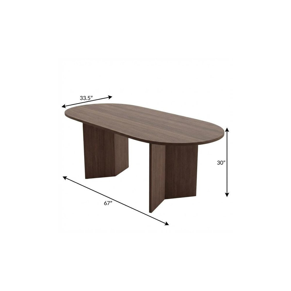 67" Walnut Solid Wood Double Pedestal Base Oval Dining Table