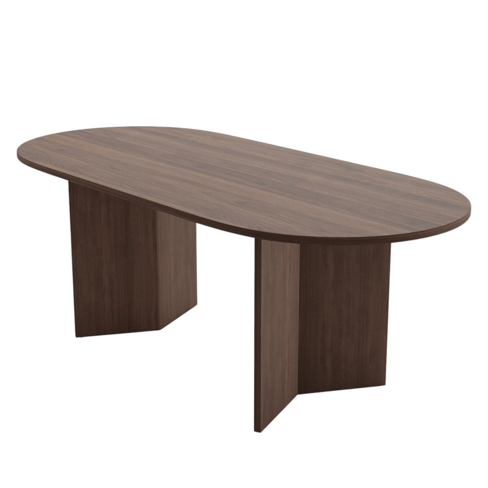 67" Walnut Solid Wood Double Pedestal Base Oval Dining Table