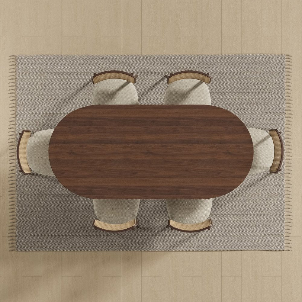 67" Walnut Solid Wood Double Pedestal Base Oval Dining Table