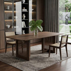 79" Walnut Solid Wood And Rattan Double Pedestal Base Dining Table