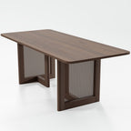 79" Walnut Solid Wood And Rattan Double Pedestal Base Dining Table