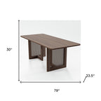 79" Walnut Solid Wood And Rattan Double Pedestal Base Dining Table