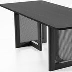 79" Black Solid Wood And Rattan Double Pedestal Base Dining Table