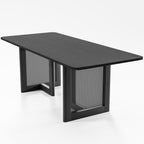 79" Black Solid Wood And Rattan Double Pedestal Base Dining Table