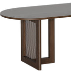80" Brown Wood And Rattan Double Pedestal Base Oval Dining Table