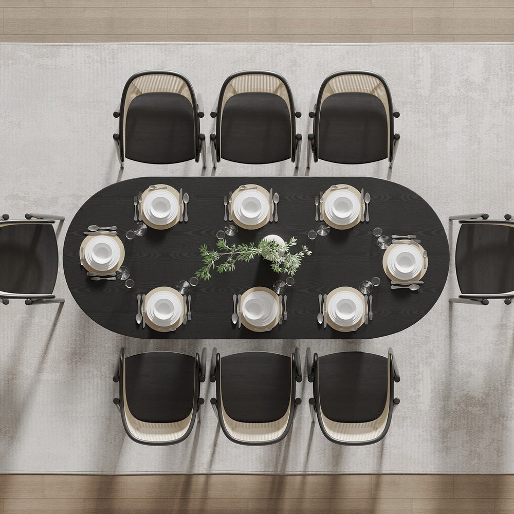80" Brown Wood And Rattan Double Pedestal Base Oval Dining Table