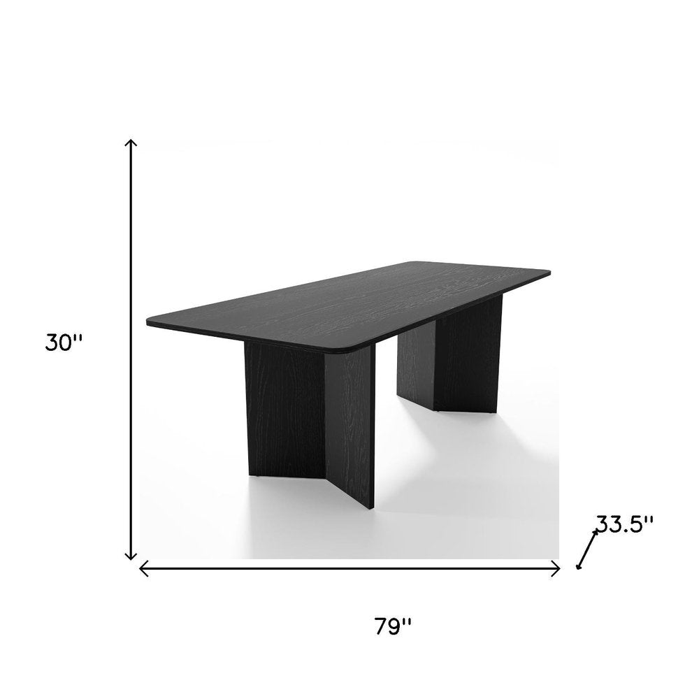 79" Black Solid Wood Double Pedestal Base Dining Table