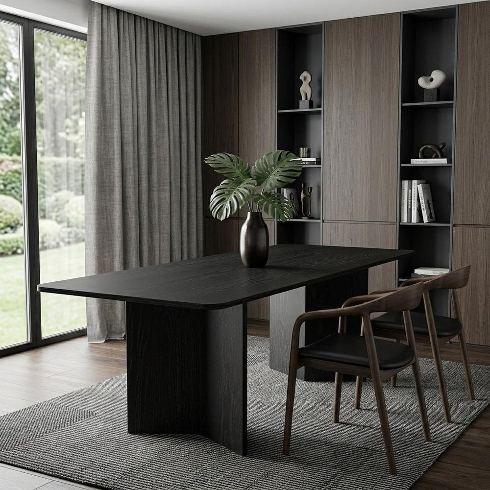 79" Black Solid Wood Double Pedestal Base Dining Table