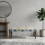 47" Blue Sage and Brown Geometric Jute Wool and Solid Wood Upholstered Bench