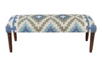 47" Blue Sage and Brown Geometric Jute Wool and Solid Wood Upholstered Bench