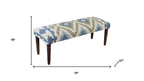 47" Blue Sage and Brown Geometric Jute Wool and Solid Wood Upholstered Bench