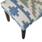 47" Blue Sage and Brown Geometric Jute Wool and Solid Wood Upholstered Bench