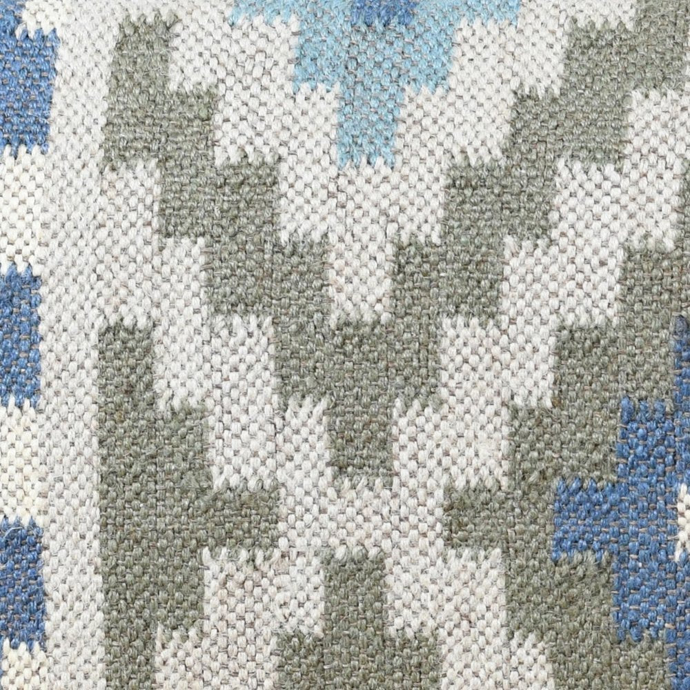 47" Blue Sage and Brown Geometric Jute Wool and Solid Wood Upholstered Bench